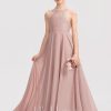 Junior Bridesmaid Dresses | A-line Halter Floor-Length Chiffon Lace Junior Bridesmaid Dress Dusty Rose – Girls