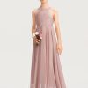 Junior Bridesmaid Dresses | A-line Halter Floor-Length Chiffon Lace Junior Bridesmaid Dress Dusty Rose – Girls