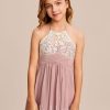 Junior Bridesmaid Dresses | A-line Halter Floor-Length Chiffon Lace Junior Bridesmaid Dress Dusty Rose – Girls