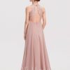 Junior Bridesmaid Dresses | A-line Halter Floor-Length Chiffon Lace Junior Bridesmaid Dress Dusty Rose – Girls