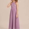 Junior Bridesmaid Dresses | A-line Halter Floor-Length Chiffon Lace Junior Bridesmaid Dress Mauve – Girls