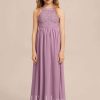 Junior Bridesmaid Dresses | A-line Halter Floor-Length Chiffon Lace Junior Bridesmaid Dress Mauve – Girls