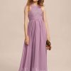 Junior Bridesmaid Dresses | A-line Halter Floor-Length Chiffon Lace Junior Bridesmaid Dress Mauve – Girls