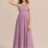 Junior Bridesmaid Dresses | A-line Halter Floor-Length Chiffon Lace Junior Bridesmaid Dress Mauve – Girls