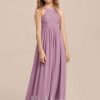 Junior Bridesmaid Dresses | A-line Halter Floor-Length Chiffon Lace Junior Bridesmaid Dress Mauve – Girls