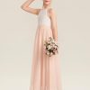 Junior Bridesmaid Dresses | A-line Halter Floor-Length Chiffon Lace Junior Bridesmaid Dress Pearl Pink – Girls