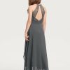 Junior Bridesmaid Dresses | A-line Halter Floor-Length Chiffon Lace Junior Bridesmaid Dress With Cascading Ruffles Steel Grey – Girls