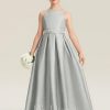 Junior Bridesmaid Dresses | A-line Halter Floor-Length Satin Junior Bridesmaid Dress With Beading Silver – Girls