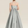 Junior Bridesmaid Dresses | A-line Halter Floor-Length Satin Junior Bridesmaid Dress With Beading Silver – Girls