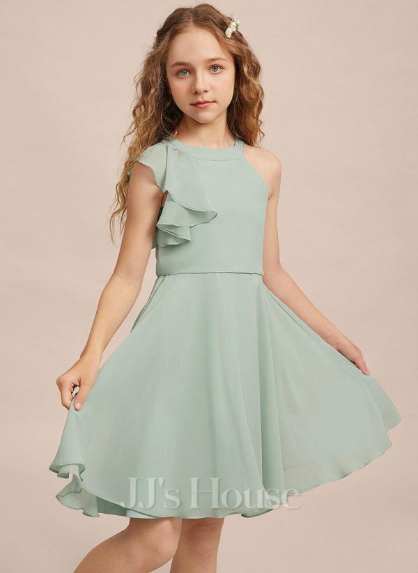 Junior Bridesmaid Dresses | A-line Halter Knee-Length Chiffon Junior Bridesmaid Dress Agave – Girls