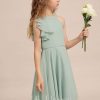 Junior Bridesmaid Dresses | A-line Halter Knee-Length Chiffon Junior Bridesmaid Dress Agave – Girls