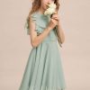 Junior Bridesmaid Dresses | A-line Halter Knee-Length Chiffon Junior Bridesmaid Dress Agave – Girls