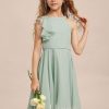 Junior Bridesmaid Dresses | A-line Halter Knee-Length Chiffon Junior Bridesmaid Dress Agave – Girls