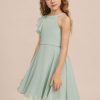 Junior Bridesmaid Dresses | A-line Halter Knee-Length Chiffon Junior Bridesmaid Dress Agave – Girls