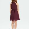 Junior Bridesmaid Dresses | A-line Halter Knee-Length Chiffon Junior Bridesmaid Dress Cabernet – Girls