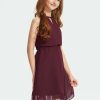 Junior Bridesmaid Dresses | A-line Halter Knee-Length Chiffon Junior Bridesmaid Dress Cabernet – Girls