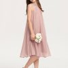 Junior Bridesmaid Dresses | A-line Halter Knee-Length Chiffon Junior Bridesmaid Dress With Beading Sequins Dusty Rose – Girls