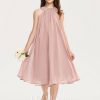 Junior Bridesmaid Dresses | A-line Halter Knee-Length Chiffon Junior Bridesmaid Dress With Beading Sequins Dusty Rose – Girls