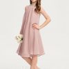 Junior Bridesmaid Dresses | A-line Halter Knee-Length Chiffon Junior Bridesmaid Dress With Beading Sequins Dusty Rose – Girls