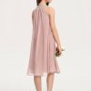 Junior Bridesmaid Dresses | A-line Halter Knee-Length Chiffon Junior Bridesmaid Dress With Beading Sequins Dusty Rose – Girls