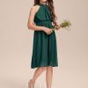 Junior Bridesmaid Dresses | A-line Halter Knee-Length Chiffon Junior Bridesmaid Dress With Pleated Dark Green – Girls