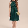 Junior Bridesmaid Dresses | A-line Halter Knee-Length Chiffon Junior Bridesmaid Dress With Pleated Dark Green – Girls