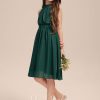 Junior Bridesmaid Dresses | A-line Halter Knee-Length Chiffon Junior Bridesmaid Dress With Pleated Dark Green – Girls