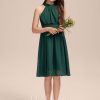 Junior Bridesmaid Dresses | A-line Halter Knee-Length Chiffon Junior Bridesmaid Dress With Pleated Dark Green – Girls