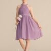 Junior Bridesmaid Dresses | A-line Halter Knee-Length Chiffon Lace Junior Bridesmaid Dress Wisteria – Girls