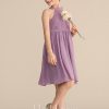 Junior Bridesmaid Dresses | A-line Halter Knee-Length Chiffon Lace Junior Bridesmaid Dress Wisteria – Girls