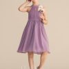 Junior Bridesmaid Dresses | A-line Halter Knee-Length Chiffon Lace Junior Bridesmaid Dress Wisteria – Girls