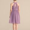 Junior Bridesmaid Dresses | A-line Halter Knee-Length Chiffon Lace Junior Bridesmaid Dress Wisteria – Girls