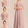 Junior Bridesmaid Dresses | A-line Halter One Shoulder V-Neck Floor-Length Chiffon Junior Bridesmaid Dress Dusty Rose – Girls