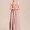 Junior Bridesmaid Dresses | A-line Halter One Shoulder V-Neck Floor-Length Chiffon Junior Bridesmaid Dress Dusty Rose – Girls