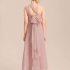 Junior Bridesmaid Dresses | A-line Halter One Shoulder V-Neck Floor-Length Chiffon Junior Bridesmaid Dress Dusty Rose – Girls