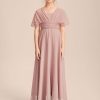 Junior Bridesmaid Dresses | A-line Halter One Shoulder V-Neck Floor-Length Chiffon Junior Bridesmaid Dress Dusty Rose – Girls