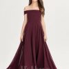 Junior Bridesmaid Dresses | A-line Off the Shoulder Floor-Length Chiffon Junior Bridesmaid Dress Cabernet – Girls