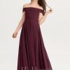 Junior Bridesmaid Dresses | A-line Off the Shoulder Floor-Length Chiffon Junior Bridesmaid Dress Cabernet – Girls