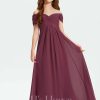 Junior Bridesmaid Dresses | A-line Off the Shoulder Floor-Length Chiffon Junior Bridesmaid Dress Mulberry – Girls