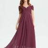 Junior Bridesmaid Dresses | A-line Off the Shoulder Floor-Length Chiffon Junior Bridesmaid Dress Mulberry – Girls