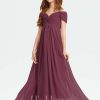 Junior Bridesmaid Dresses | A-line Off the Shoulder Floor-Length Chiffon Junior Bridesmaid Dress Mulberry – Girls