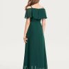 Junior Bridesmaid Dresses | A-line Off the Shoulder Floor-Length Chiffon Junior Bridesmaid Dress With Bow Dark Green – Girls