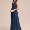 Junior Bridesmaid Dresses | A-line Off the Shoulder Floor-Length Chiffon Junior Bridesmaid Dress With Pleated Navy Blue – Girls