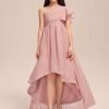 Junior Bridesmaid Dresses | A-line One Shoulder Asymmetrical Chiffon Junior Bridesmaid Dress Blush – Girls