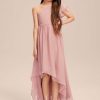 Junior Bridesmaid Dresses | A-line One Shoulder Asymmetrical Chiffon Junior Bridesmaid Dress Blush – Girls