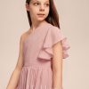 Junior Bridesmaid Dresses | A-line One Shoulder Asymmetrical Chiffon Junior Bridesmaid Dress Blush – Girls