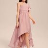 Junior Bridesmaid Dresses | A-line One Shoulder Asymmetrical Chiffon Junior Bridesmaid Dress Blush – Girls