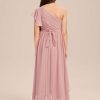 Junior Bridesmaid Dresses | A-line One Shoulder Asymmetrical Chiffon Junior Bridesmaid Dress Blush – Girls