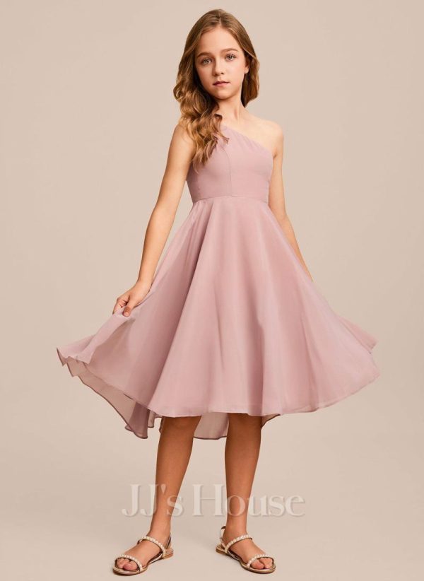 Junior Bridesmaid Dresses | A-line One Shoulder Asymmetrical Chiffon Junior Bridesmaid Dress Dusty Rose – Girls