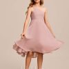 Junior Bridesmaid Dresses | A-line One Shoulder Asymmetrical Chiffon Junior Bridesmaid Dress Dusty Rose – Girls